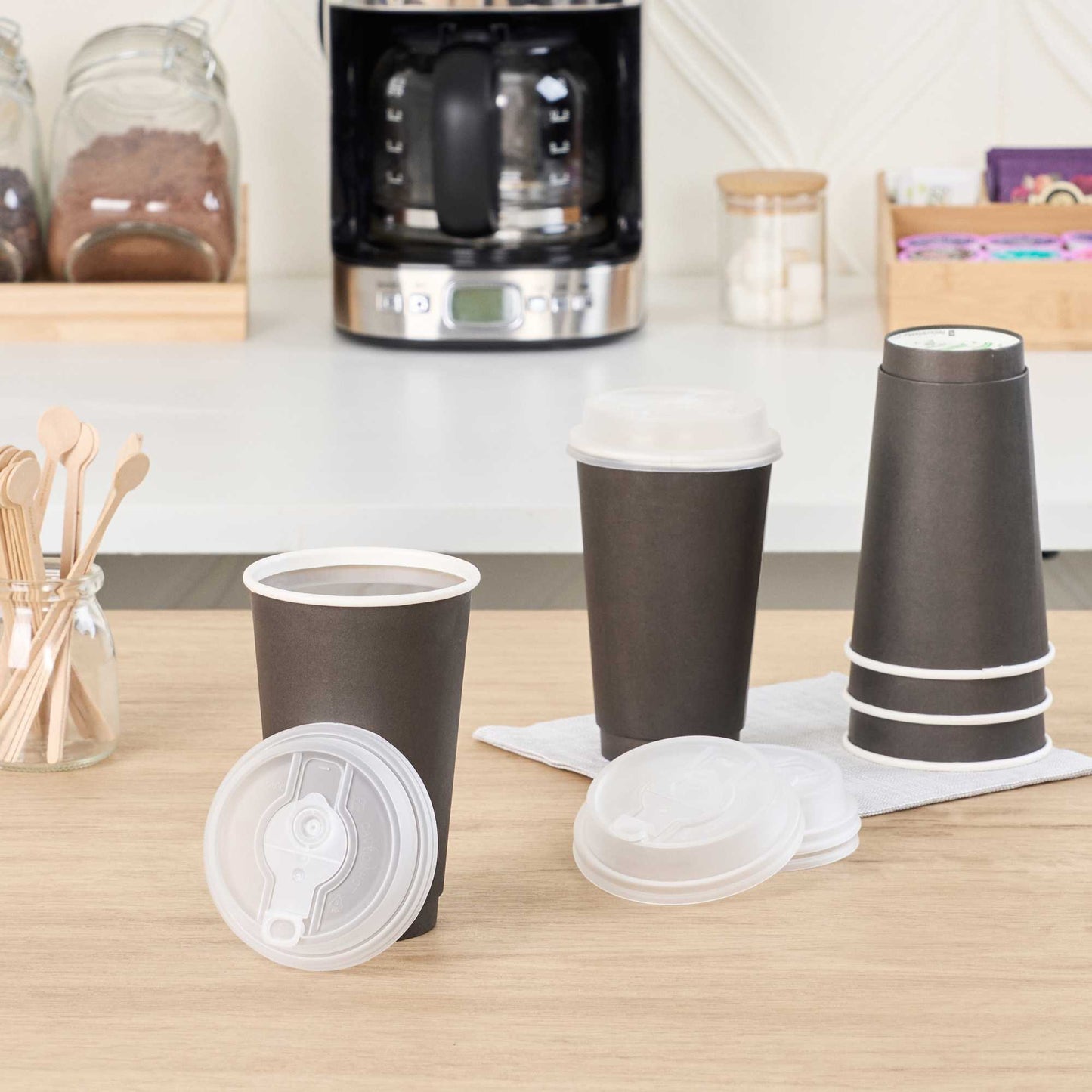 Restpresso Clear Plastic 2-in-1 Straw or Sippy Coffee Cup Lid - with Detachable Double Plug, Fits 8, 12, 16 and 20 oz - 25 count box