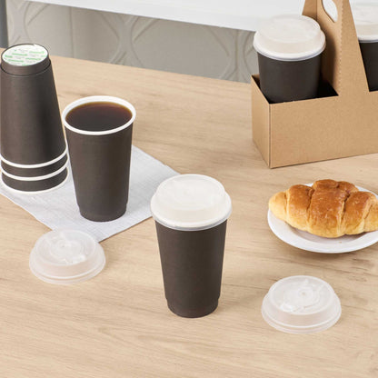 Restpresso Clear Plastic 2-in-1 Straw or Sippy Coffee Cup Lid - with Detachable Double Plug, Fits 8, 12, 16 and 20 oz - 25 count box