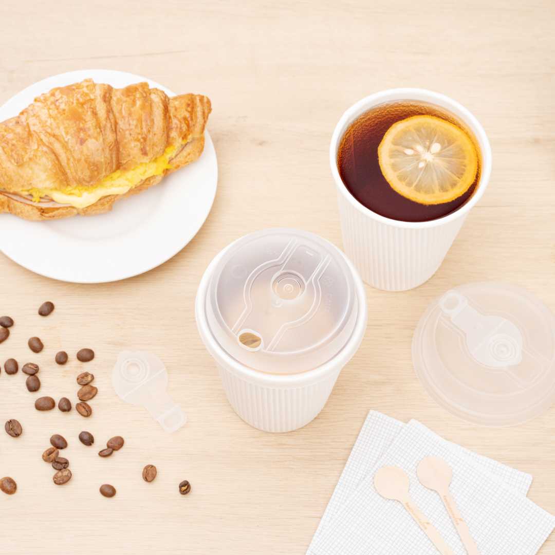 Restpresso Clear Plastic 2-in-1 Straw or Sippy Coffee Cup Lid - with Detachable Double Plug, Fits 8, 12, 16 and 20 oz - 25 count box