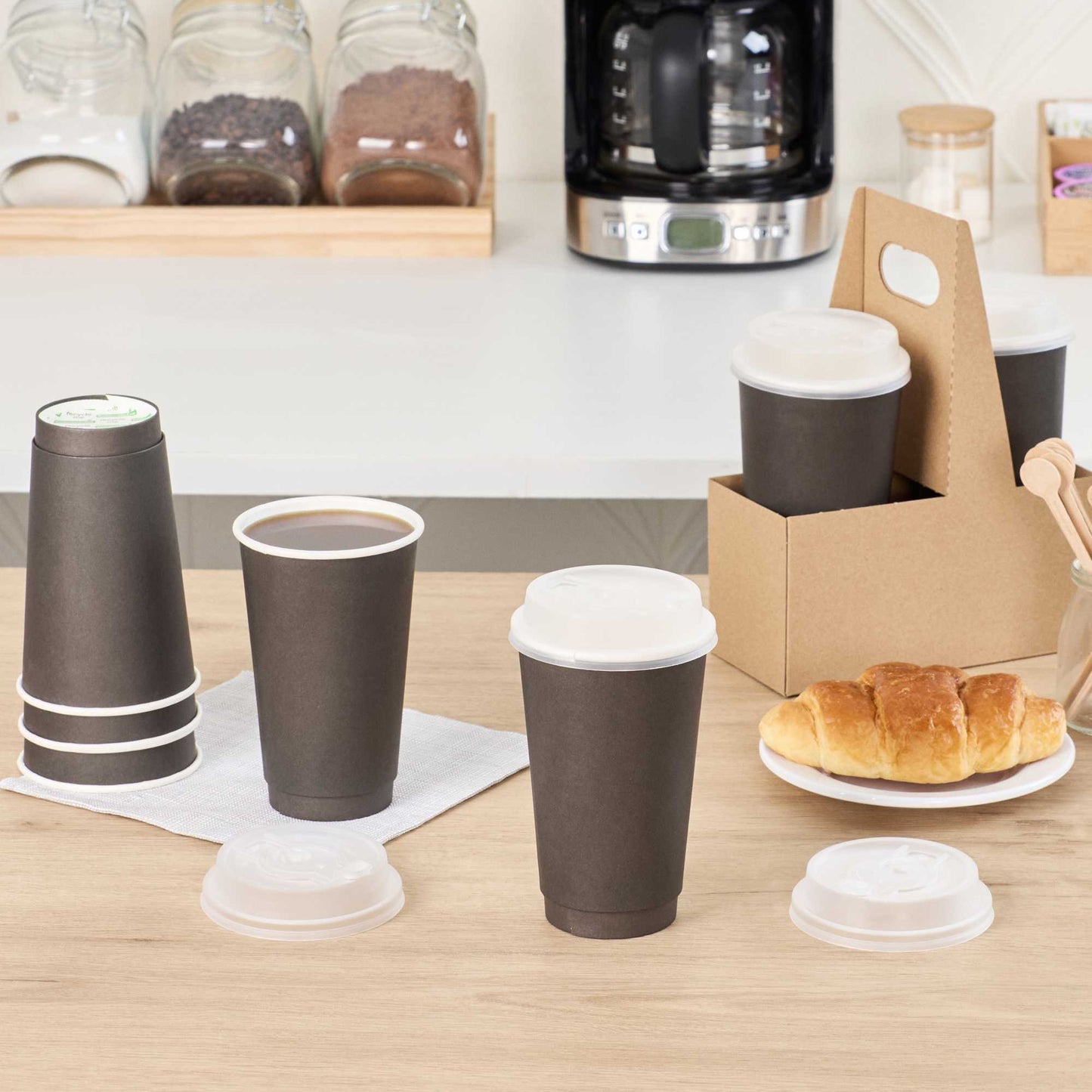 Restpresso Clear Plastic 2-in-1 Straw or Sippy Coffee Cup Lid - with Detachable Double Plug, Fits 8, 12, 16 and 20 oz - 500 count box