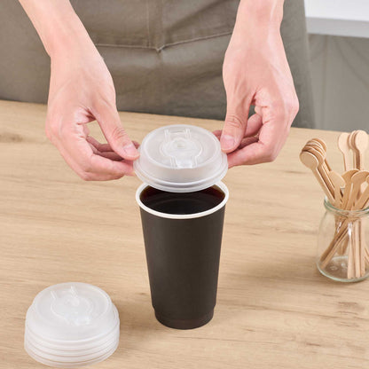 Restpresso Clear Plastic 2-in-1 Straw or Sippy Coffee Cup Lid - with Detachable Double Plug, Fits 8, 12, 16 and 20 oz - 500 count box