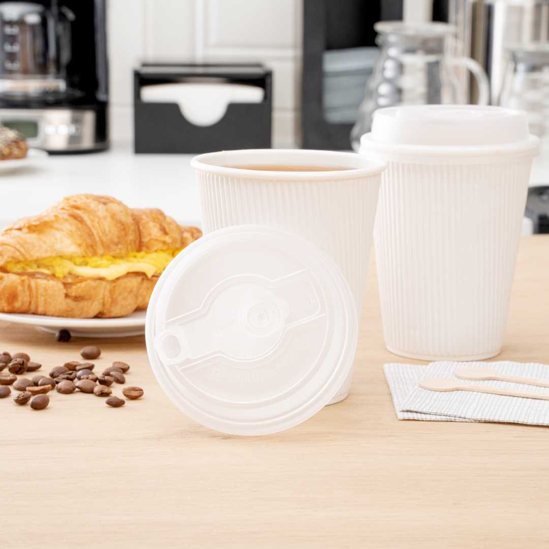 Restpresso Clear Plastic 2-in-1 Straw or Sippy Coffee Cup Lid - with Detachable Double Plug, Fits 8, 12, 16 and 20 oz - 500 count box