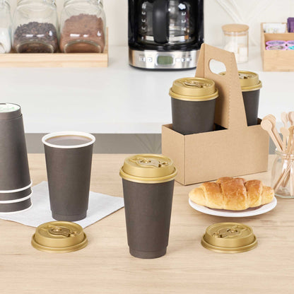 Restpresso Gold Plastic 2-in-1 Straw or Sippy Coffee Cup Lid - with Detachable Double Plug, Fits 8, 12, 16 and 20 oz - 500 count box