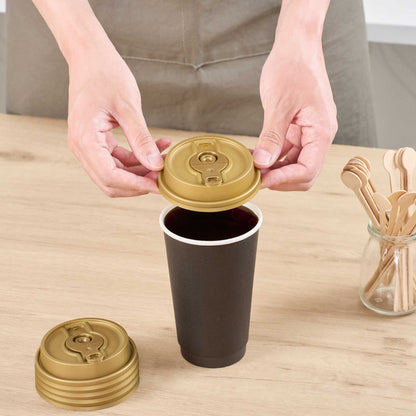 Restpresso Gold Plastic 2-in-1 Straw or Sippy Coffee Cup Lid - with Detachable Double Plug, Fits 8, 12, 16 and 20 oz - 500 count box