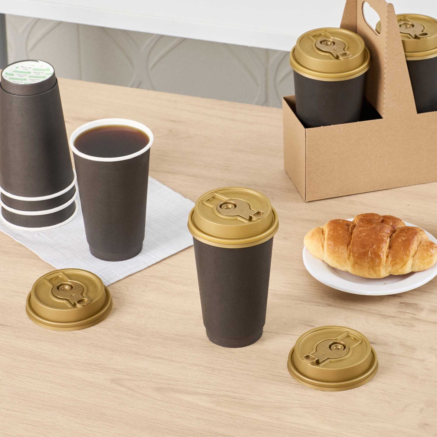 Restpresso Gold Plastic 2-in-1 Straw or Sippy Coffee Cup Lid - with Detachable Double Plug, Fits 8, 12, 16 and 20 oz - 500 count box