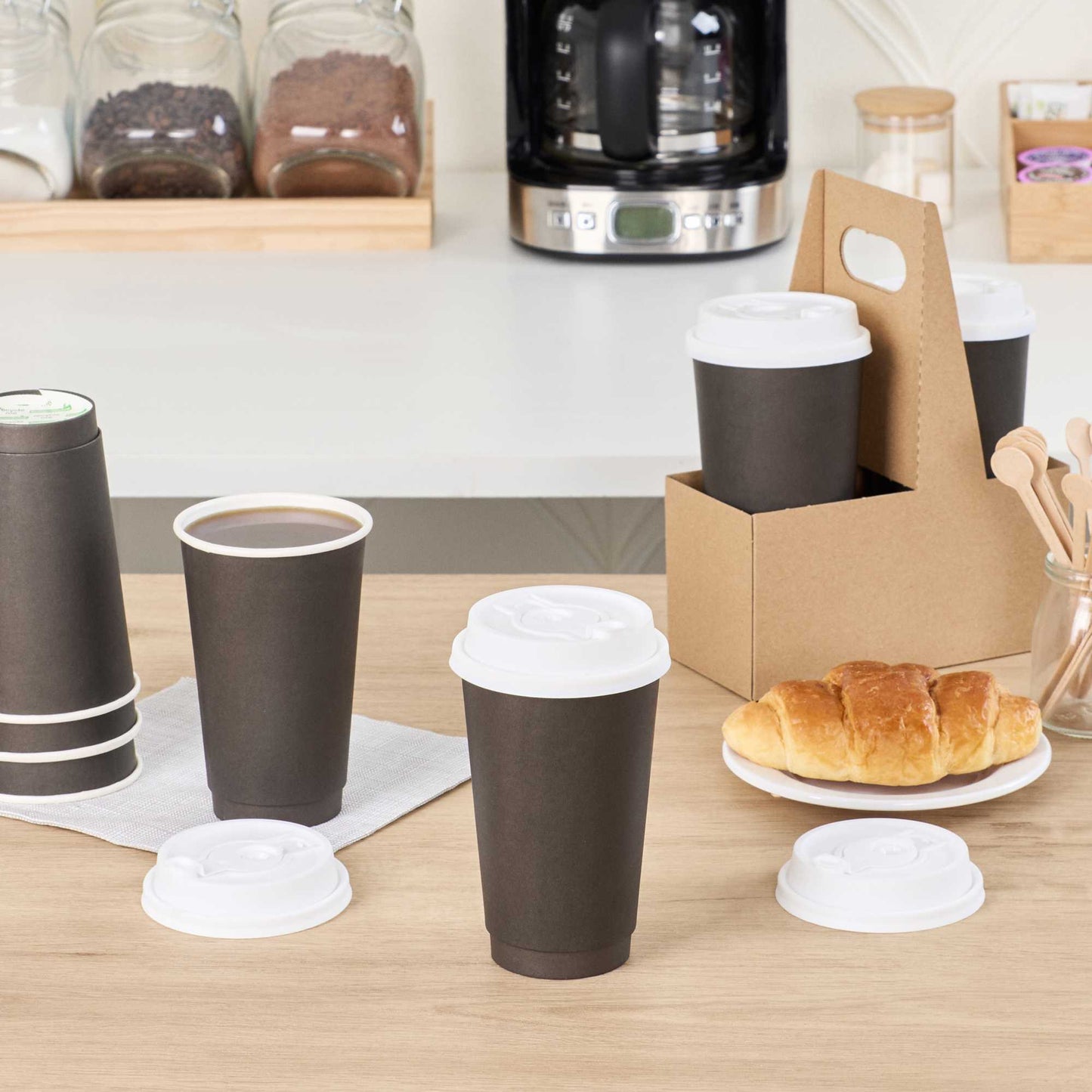 Restpresso White Plastic 2-in-1 Straw or Sippy Coffee Cup Lid - with Detachable Double Plug, Fits 8, 12, 16 and 20 oz - 25 count box