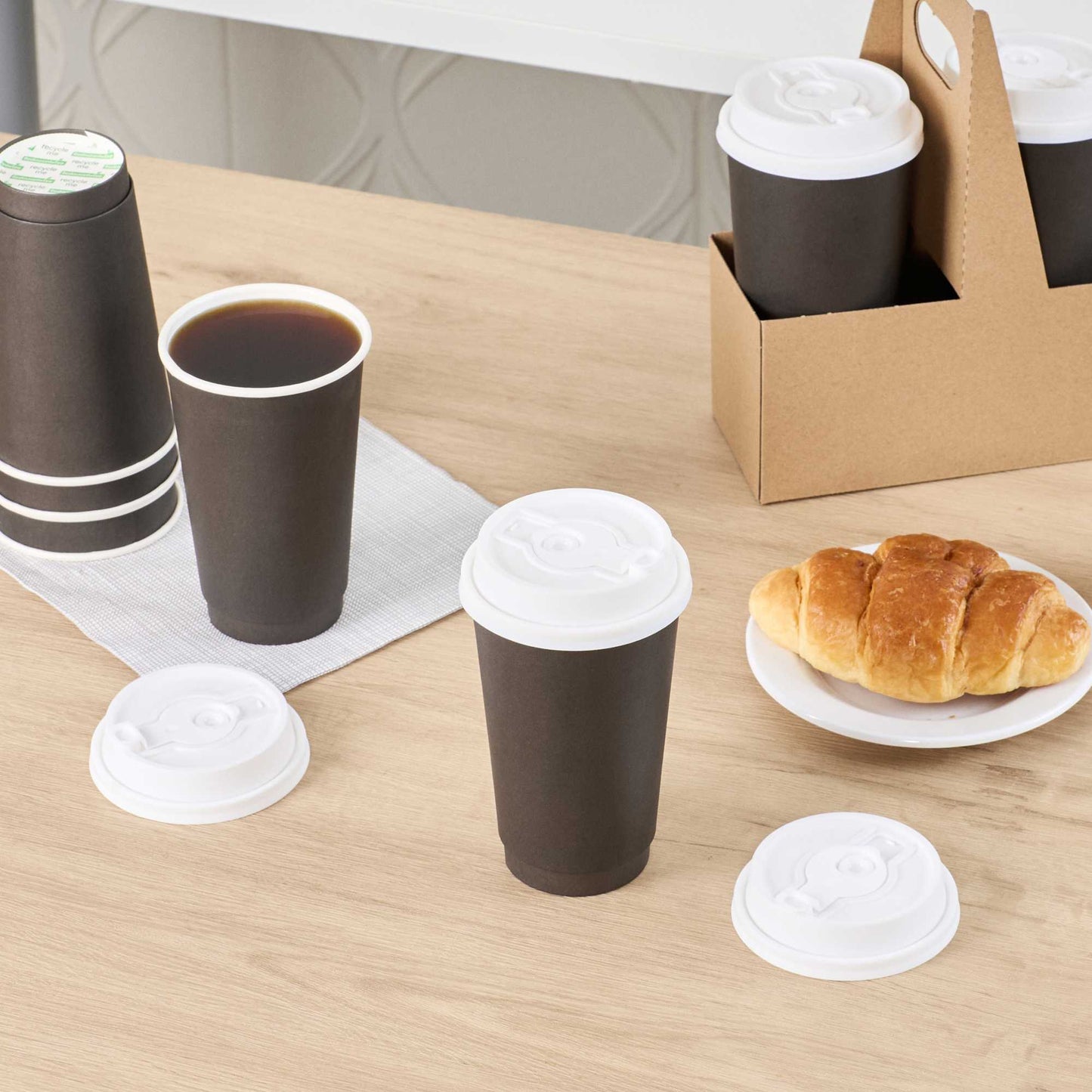 Restpresso White Plastic 2-in-1 Straw or Sippy Coffee Cup Lid - with Detachable Double Plug, Fits 8, 12, 16 and 20 oz - 25 count box