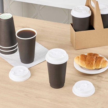 Restpresso White Plastic 2-in-1 Straw or Sippy Coffee Cup Lid - with Detachable Double Plug, Fits 8, 12, 16 and 20 oz - 25 count box
