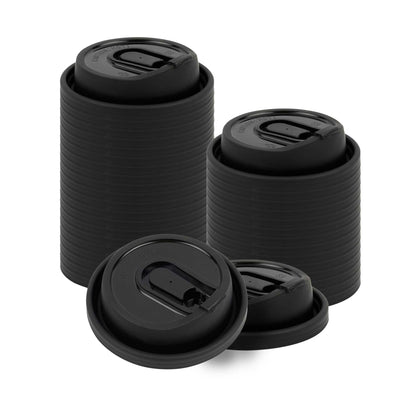 Restpresso Black Plastic Coffee Cup Lid - with Detachable Plug, Fits 8, 12, 16 and 20 oz - 500 count box
