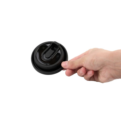 Restpresso Black Plastic Coffee Cup Lid - with Detachable Plug, Fits 8, 12, 16 and 20 oz - 25 count box