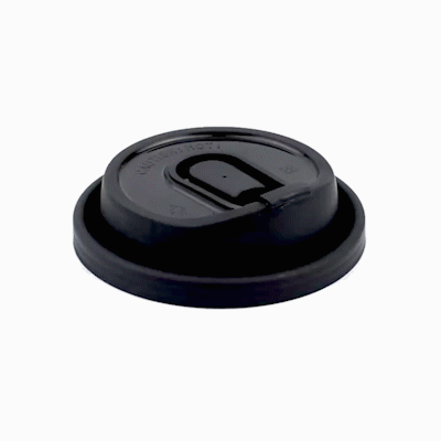 Restpresso Black Plastic Coffee Cup Lid - with Detachable Plug, Fits 8, 12, 16 and 20 oz - 25 count box