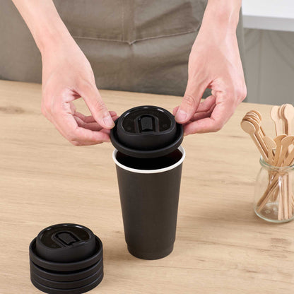 Restpresso Black Plastic Coffee Cup Lid - with Detachable Plug, Fits 8, 12, 16 and 20 oz - 25 count box
