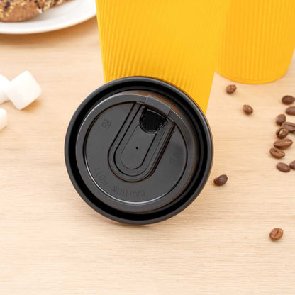 Restpresso Black Plastic Coffee Cup Lid - with Detachable Plug, Fits 8, 12, 16 and 20 oz - 25 count box
