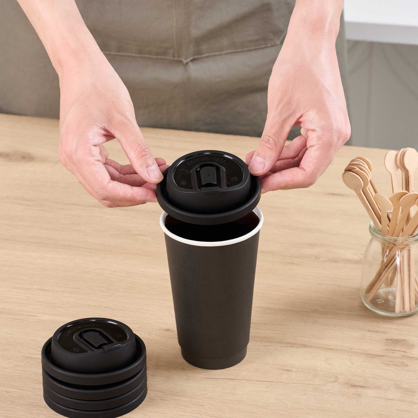 Restpresso Black Plastic Coffee Cup Lid - with Detachable Plug, Fits 8, 12, 16 and 20 oz - 500 count box