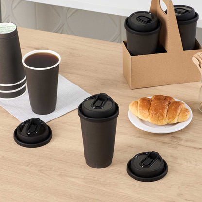 Restpresso Black Plastic Coffee Cup Lid - with Detachable Plug, Fits 8, 12, 16 and 20 oz - 500 count box