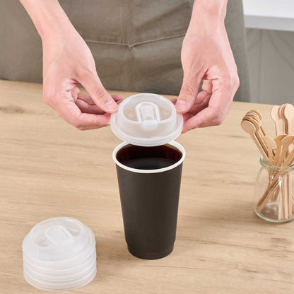 Restpresso Clear Plastic Coffee Cup Lid - with Detachable Plug, Fits 8, 12, 16 and 20 oz - 25 count box