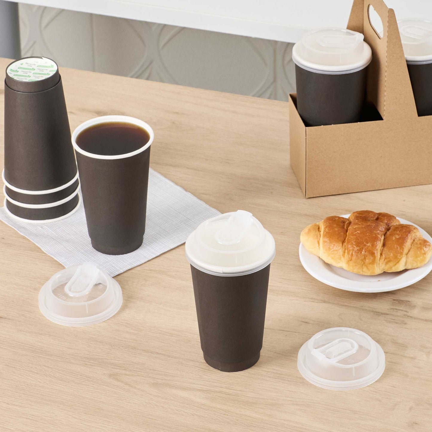 Restpresso Clear Plastic Coffee Cup Lid - with Detachable Plug, Fits 8, 12, 16 and 20 oz - 25 count box
