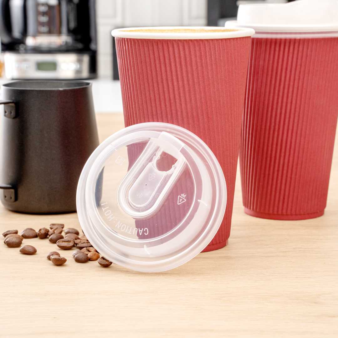 Restpresso Clear Plastic Coffee Cup Lid - with Detachable Plug, Fits 8, 12, 16 and 20 oz - 25 count box