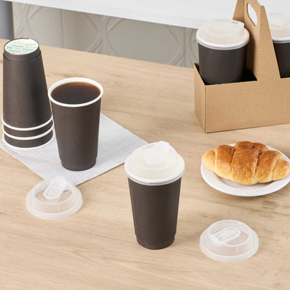 Restpresso Clear Plastic Coffee Cup Lid - with Detachable Plug, Fits 8, 12, 16 and 20 oz - 500 count box
