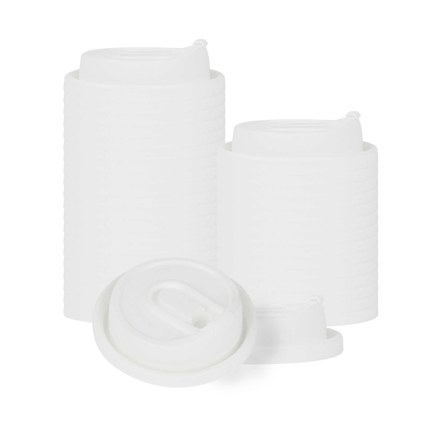 Restpresso White Plastic Coffee Cup Lid - with Detachable Plug, Fits 8, 12, 16 and 20 oz - 25 count box