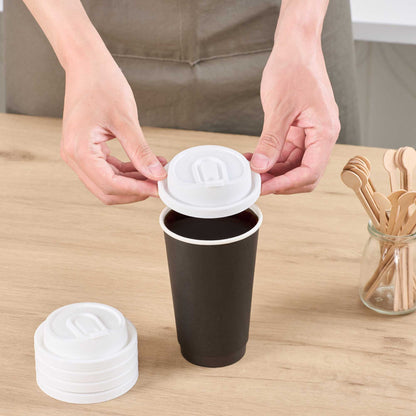 Restpresso White Plastic Coffee Cup Lid - with Detachable Plug, Fits 8, 12, 16 and 20 oz - 25 count box