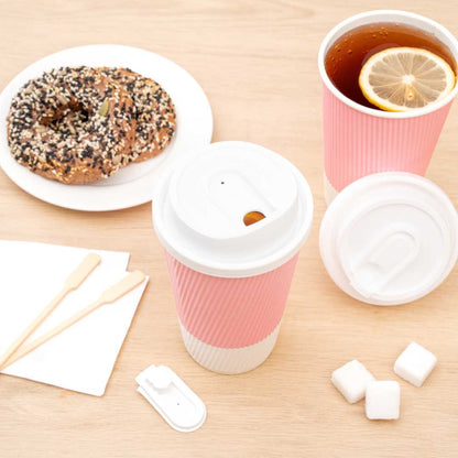 Restpresso White Plastic Coffee Cup Lid - with Detachable Plug, Fits 8, 12, 16 and 20 oz - 25 count box