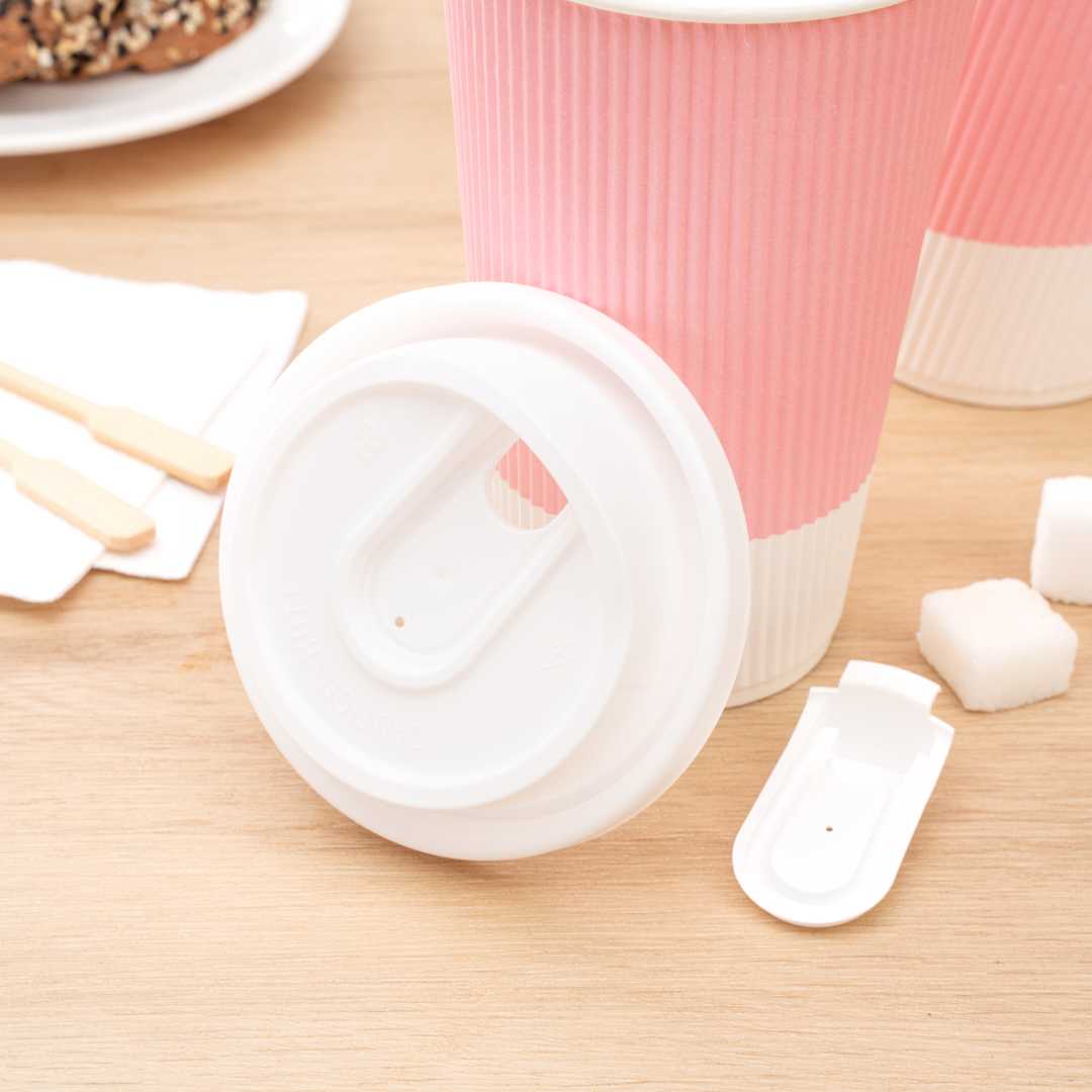 Restpresso White Plastic Coffee Cup Lid - with Detachable Plug, Fits 8, 12, 16 and 20 oz - 25 count box