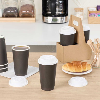 Restpresso White Plastic Coffee Cup Lid - with Detachable Plug, Fits 8, 12, 16 and 20 oz - 500 count box