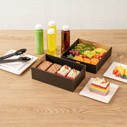 Cater Tek Rectangle Black Paper Catering Box - with Window Lid - 10 1/4" x 6" x 3 1/4" - 10 count box