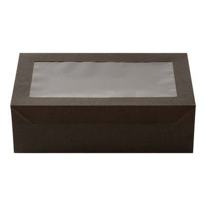 Cater Tek Rectangle Black Paper Catering Box - with Window Lid - 10 1/4" x 6" x 3 1/4" - 100 count box