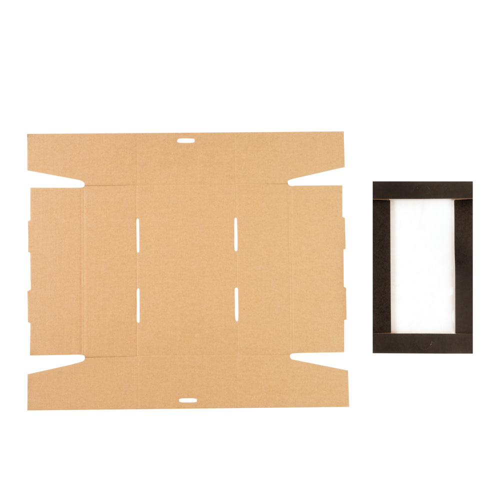 Cater Tek Rectangle Black Paper Catering Box - with Window Lid - 10 1/4" x 6" x 3 1/4" - 100 count box