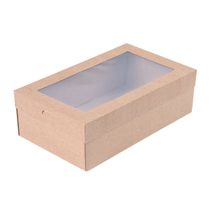 Cater Tek Rectangle Kraft Paper Catering Box - with Window Lid - 10 1/4" x 6" x 3 1/4" - 10 count box