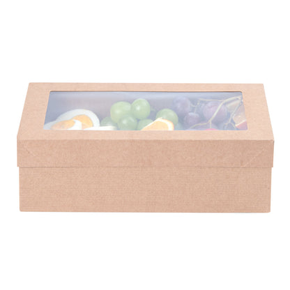 Cater Tek Rectangle Kraft Paper Catering Box - with Window Lid - 10 1/4" x 6" x 3 1/4" - 10 count box