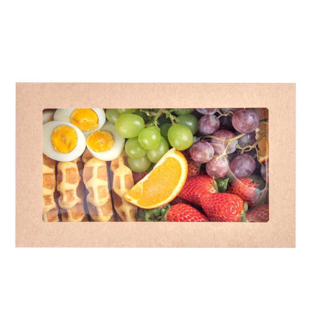 Cater Tek Rectangle Kraft Paper Catering Box - with Window Lid - 10 1/4" x 6" x 3 1/4" - 10 count box