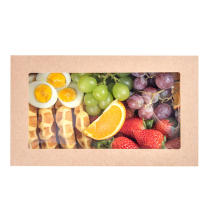 Cater Tek Rectangle Kraft Paper Catering Box - with Window Lid - 10 1/4" x 6" x 3 1/4" - 10 count box