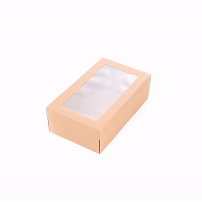 Cater Tek Rectangle Kraft Paper Catering Box - with Window Lid - 10 1/4" x 6" x 3 1/4" - 10 count box