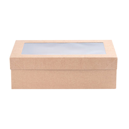 Cater Tek Rectangle Kraft Paper Catering Box - with Window Lid - 10 1/4" x 6" x 3 1/4" - 100 count box