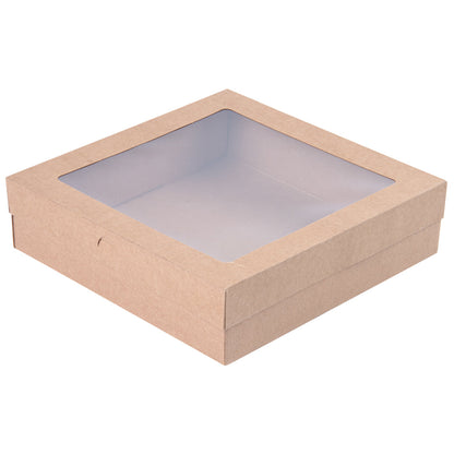 Cater Tek Square Kraft Paper Catering Box - with Window Lid - 9" x 9" x 2 1/4" - 10 count box