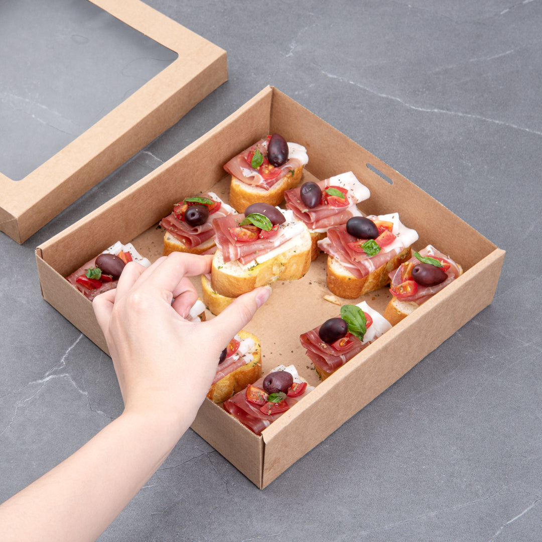 Cater Tek Square Kraft Paper Catering Box - with Window Lid - 9" x 9" x 2 1/4" - 10 count box