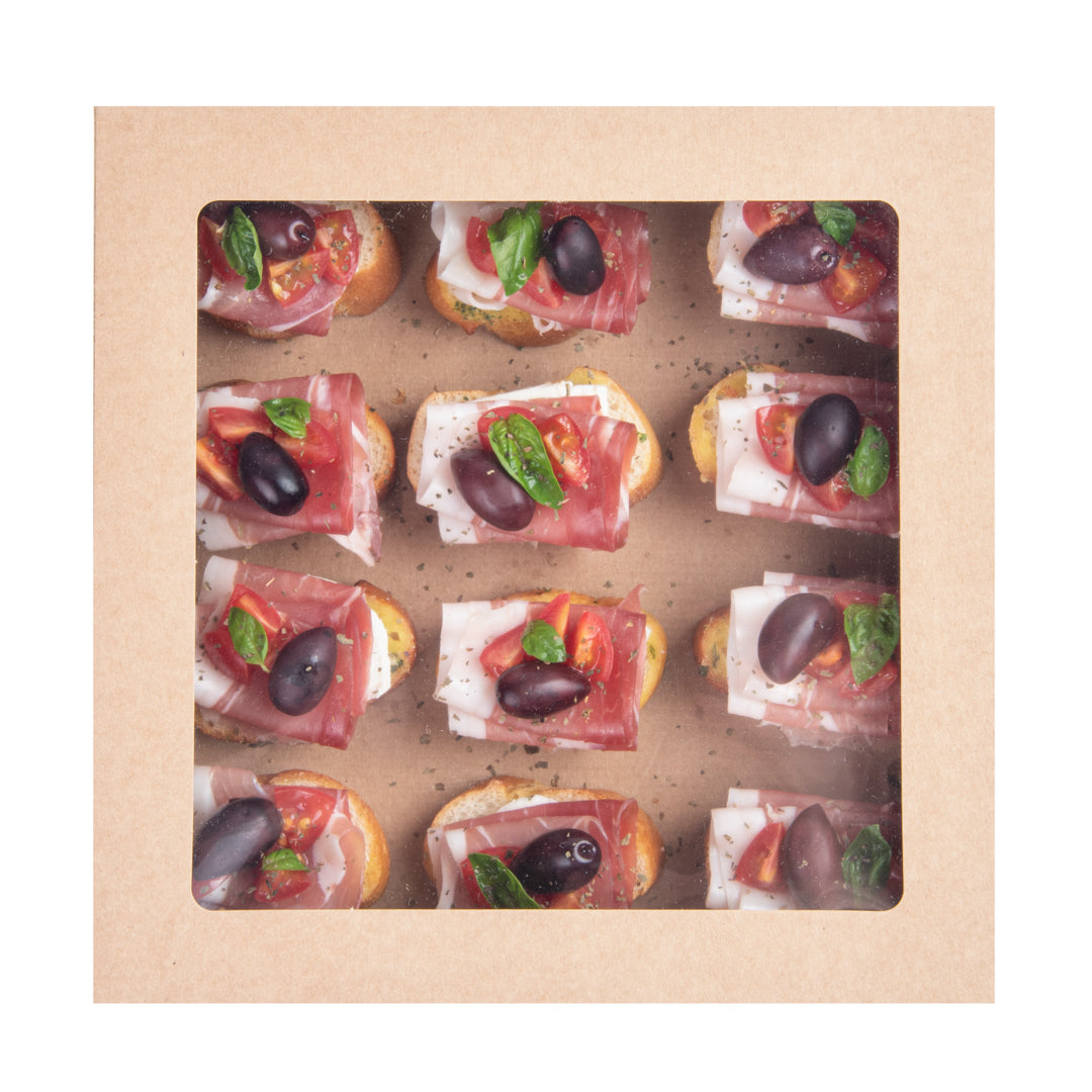 Cater Tek Square Kraft Paper Catering Box - with Window Lid - 9" x 9" x 2 1/4" - 100 count box