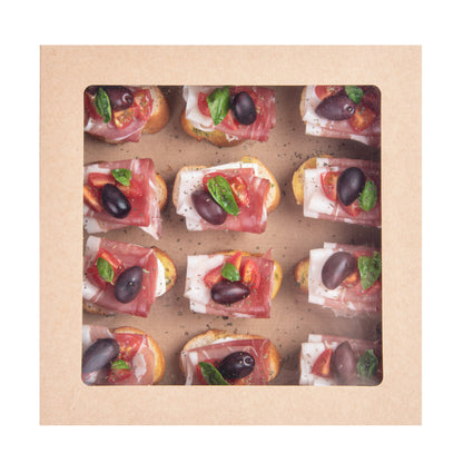Cater Tek Square Kraft Paper Catering Box - with Window Lid - 9" x 9" x 2 1/4" - 100 count box