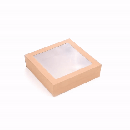 Cater Tek Square Kraft Paper Catering Box - with Window Lid - 9" x 9" x 2 1/4" - 100 count box
