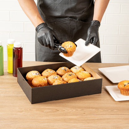 Cater Tek Rectangle Black Paper Catering Box - with Window Lid - 14 1/4" x 10" x 3 1/4" - 100 count box