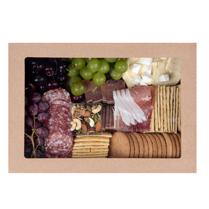 Cater Tek Rectangle Kraft Paper Catering Box - with Window Lid - 14 1/4" x 10" x 3 1/4" - 100 count box