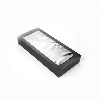 Cater Tek Rectangle Black Paper Catering Box - with Window Lid - 22 1/4" x 10" x 3 1/4" - 10 count box