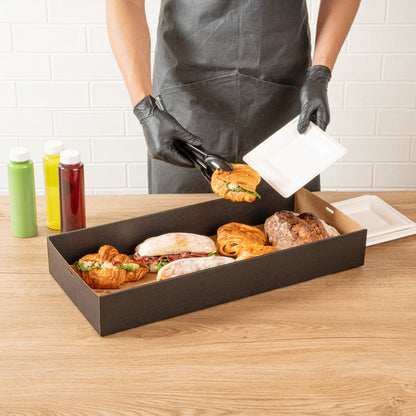 Cater Tek Rectangle Black Paper Catering Box - with Window Lid - 22 1/4" x 10" x 3 1/4" - 10 count box