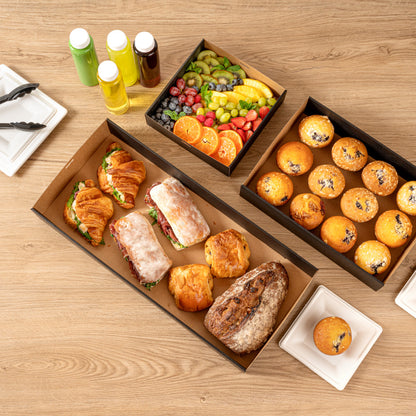 Cater Tek Rectangle Black Paper Catering Box - with Window Lid - 22 1/4" x 10" x 3 1/4" - 10 count box