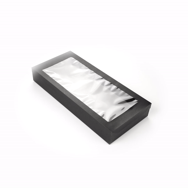 Cater Tek Rectangle Black Paper Catering Box - with Window Lid - 22 1/4" x 10" x 3 1/4" - 100 count box