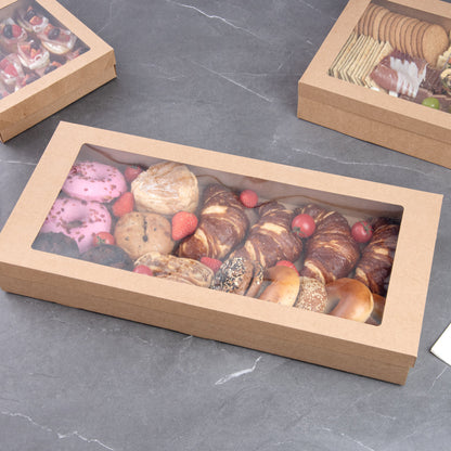 Cater Tek Rectangle Kraft Paper Catering Box - with Window Lid - 22 1/4" x 10" x 3 1/4" - 10 count box