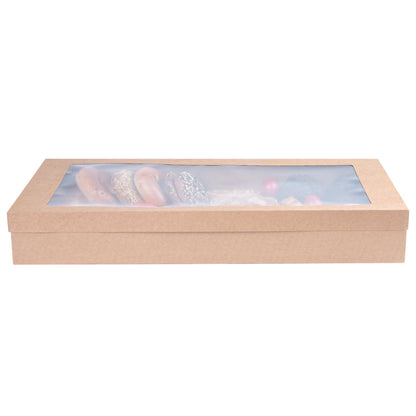 Cater Tek Rectangle Kraft Paper Catering Box - with Window Lid - 22 1/4" x 10" x 3 1/4" - 10 count box